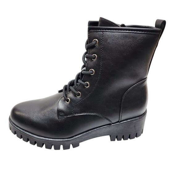 Black Combat Style Ankle Boots  Women Size 10 Lace-Up & Zipper Closure - Picture 1 of 12